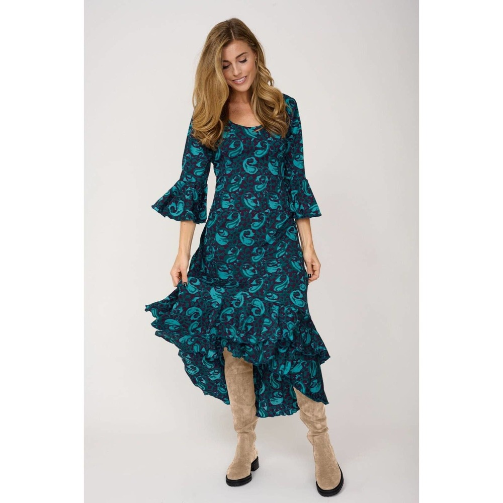 NEW AT LAST… WOMEN’S SIZE 18 FELICITY MIDI DRESS IN TURQUOISE & PURPLE SWIRL